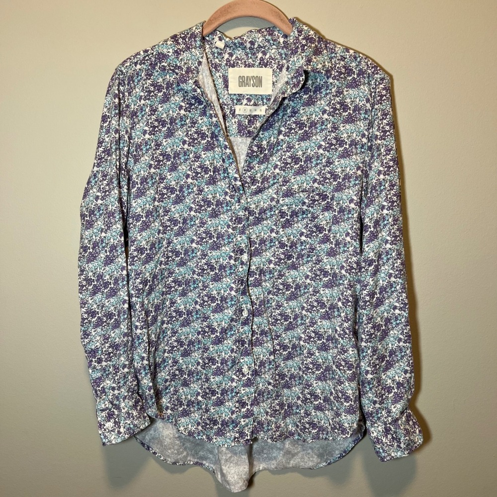 Grayson The Hero Purple Teal Floral Lyocell Button Down Shirt Size 02 Small